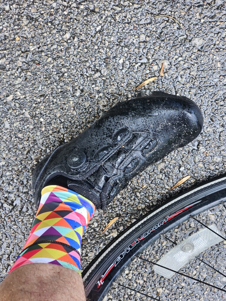My wet biking shoe after getting caught in the rain